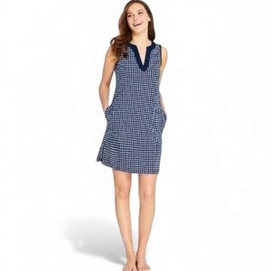 Draper James x Lands' End Classic Navy White Gingham Sleeveless V-neck Dress